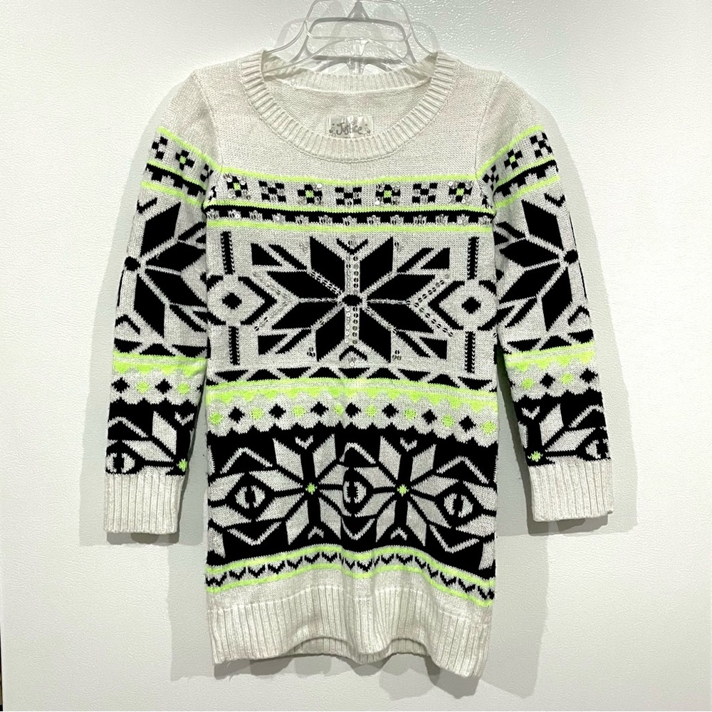 Justice Sparkly Sequin Shimmery Metallic Foil Accented Long Winter Tunic Sweater